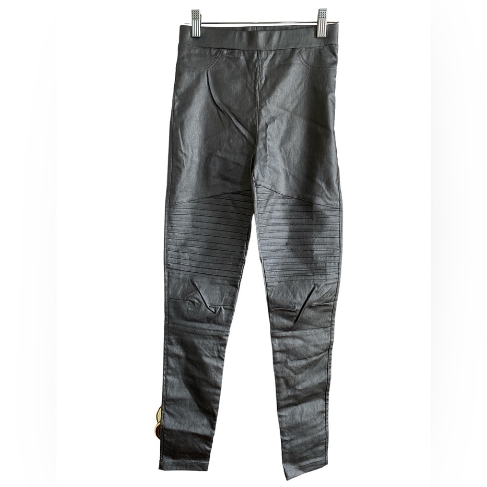 Oober Swank Faux Leather Metallic Silver Gray Moto Leggings - Small